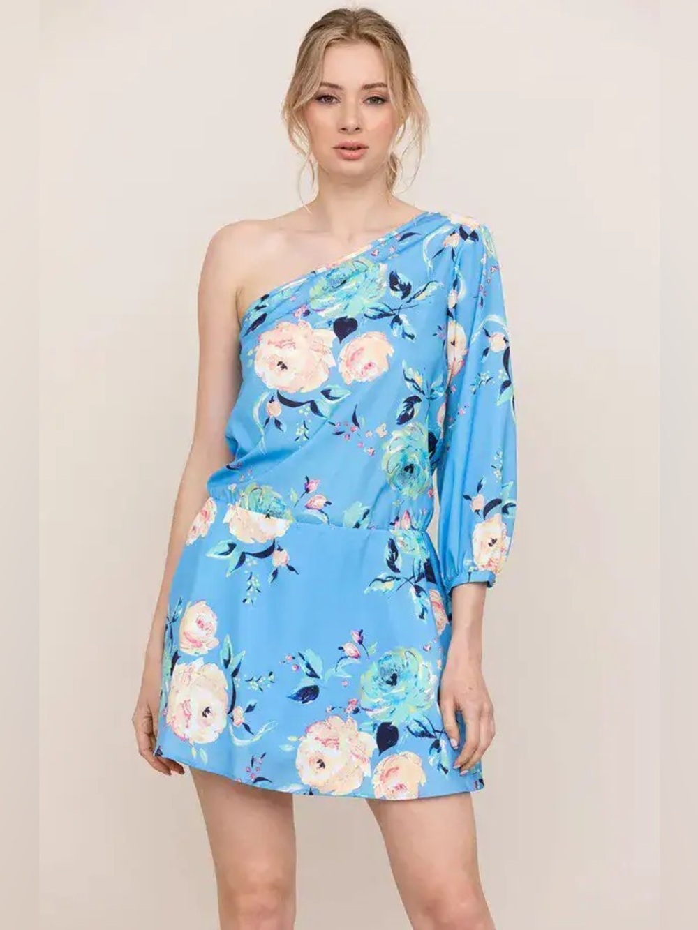 Yumi Kim One-Shoulder Blue Floral Mini Dress